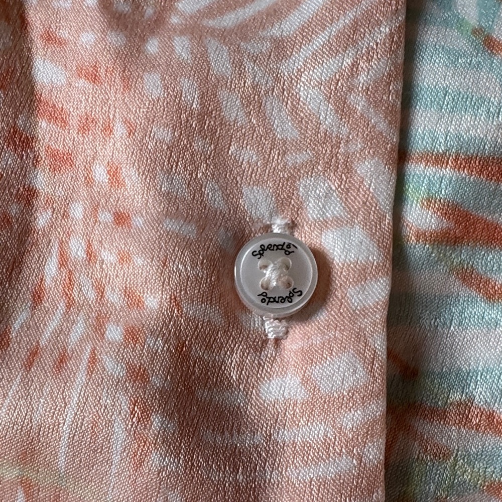 Splendid Two-Piece Palm Print Pajama Set in Coral and Light Blue - Picture 3 of 4